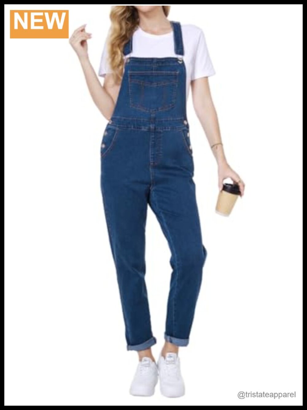 Women's Denim Overalls Stretch Cotton Boyfriend Fit Bib Adjustable Strap